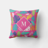 明るいカラフル熱帯の夏離れのモノグラム クッション (裏面)