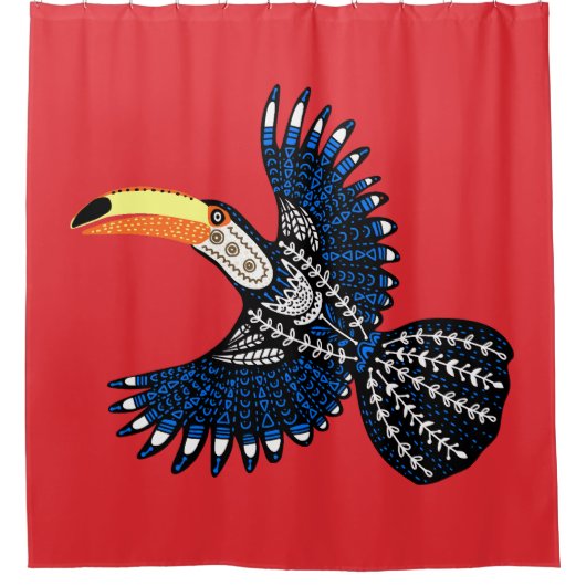 明るいカラフル熱帯ジャングルトゥーカンバード シャワーカーテン (正面)