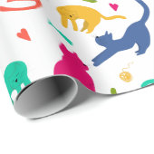 明るいカラフル猫と糸のパターン ラッピングペーパー (ロールコーナー)