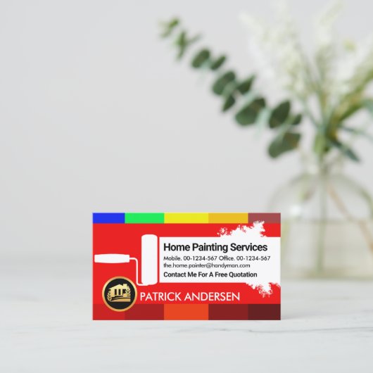 明るいカラフル絵を描色の画家 名刺 (スタンド正面)