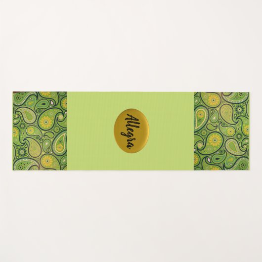 明るいカラフル緑と黄色のペイズリー ヨガマット (正面(横))