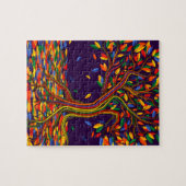 明るいカラフル色を使った葉レインボーの木 ジグソーパズル (横)