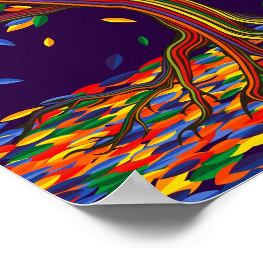 明るいカラフル色を使った葉レインボーの木 ポスター (角)