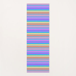 明るいカラフル色数々のの波状ジグザグ模様 ヨガマット