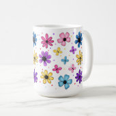 明るいカラフル花と蝶 コーヒーマグカップ (正面右)