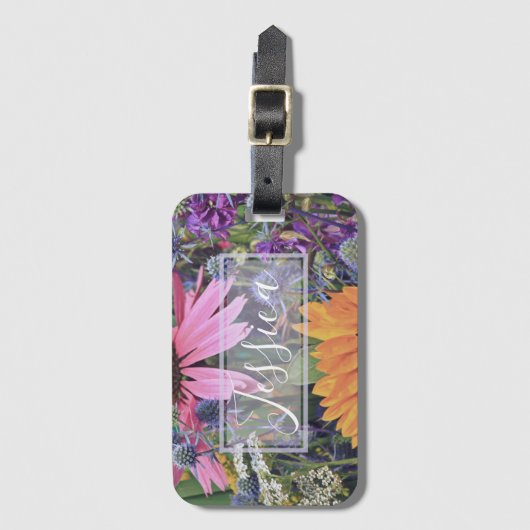 明るいカラフル花パーソナライズされた ラゲッジタグ (正面縦)