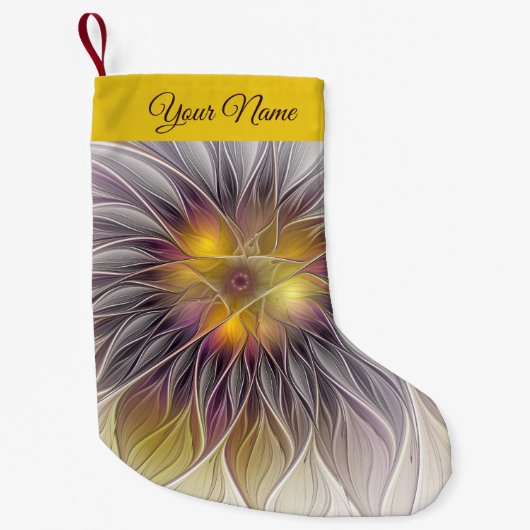 明るいカラフル花抽象芸術フラクタル美術名 スモールクリスマスストッキング (正面)