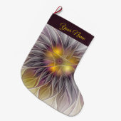明るいカラフル花抽象芸術フラクタル美術名 ラージクリスマスストッキング (正面 (吊り時))