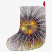 明るいカラフル花抽象芸術フラクタル美術名 ラージクリスマスストッキング (裏面)