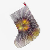 明るいカラフル花抽象芸術フラクタル美術名 ラージクリスマスストッキング (裏面 (吊り時))