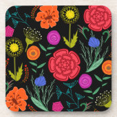 明るいカラフル花6ピース コースター (正面)