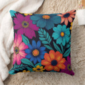 明るいカラフル花 クッション (ブランケット)