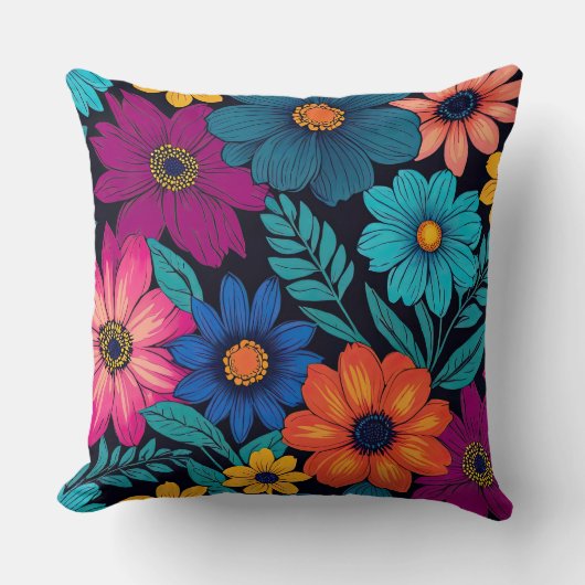 明るいカラフル花 クッション (正面)