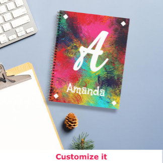明るいカラフル芸術と白いモノグラム ノートブック