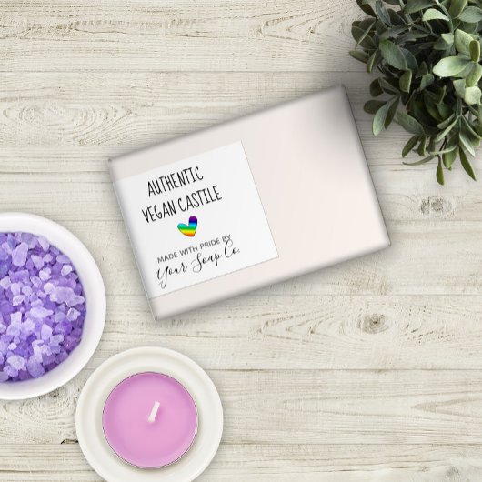 明るいカラフル虹のハート石鹸ラベル 長方形シール