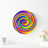 明るいカラフル虹の渦巻きはっきりした色 ラージ壁時計 (ホーム)