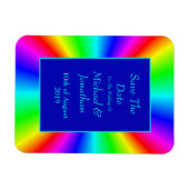 明るいカラフル虹の結婚式の日付を保存 マグネット (横)