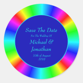 明るいカラフル虹の結婚式の日付を保存 ラウンドシール