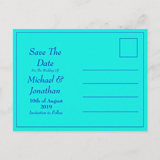 明るいカラフル虹の結婚式の日付を保存 案内ポストカード (裏面)