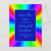 明るいカラフル虹の結婚式の日付を保存 案内ポストカード (正面)
