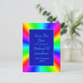 明るいカラフル虹の結婚式の日付を保存 案内ポストカード (スタンド正面)
