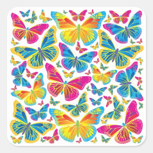 明るいカラフル蝶の装飾シール スクエアシール (正面)