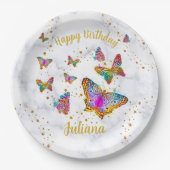 明るいカラフル蝶の誕生日パーティー ペーパープレート (正面)