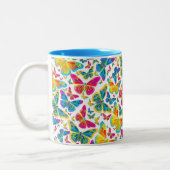 明るいカラフル蝶コーヒーマグ ツートーンマグカップ (左)