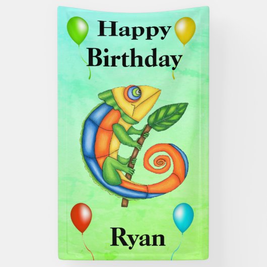明るいカラフル誕生日トカゲ風船キッズ 横断幕 (縦)