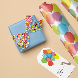 明るいカラフル誕生日バルーンと文字 サテンリボン