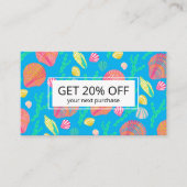 明るいカラフル貝殻と海藻の模様のアイコン 割引カード (正面)