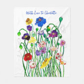 明るいカラフル野生のポピーの水の色 フリースブランケット (正面)