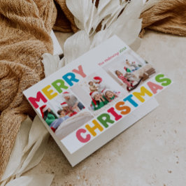 明るいカラフル陽気なクリスマス折り曲げ3写真 シーズンカード