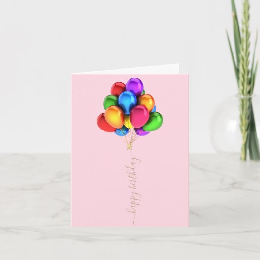 明るいカラフル風船 |ハッピーバースデースクリプト カード (正面)