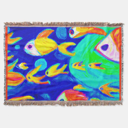 明るいカラフル魚のパタ絵画ーン。買今 スローブランケット (正面)