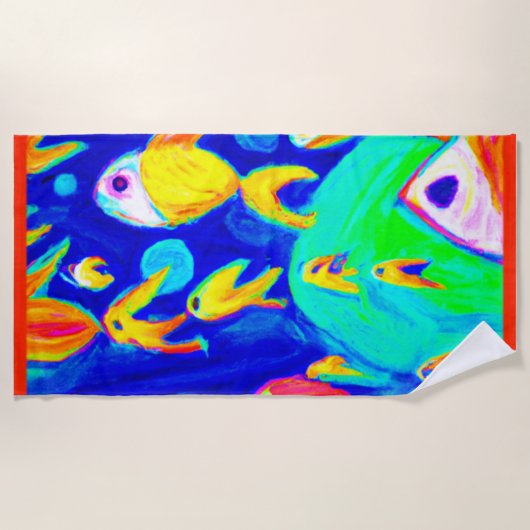 明るいカラフル魚のパタ絵画ーン。買今 ビーチタオル (正面)