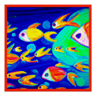 明るいカラフル魚のパタ絵画ーン。買今 ポスター