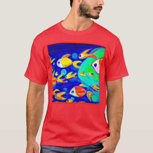 明るいカラフル魚のパタ絵画ーン。買今 Tシャツ (正面)