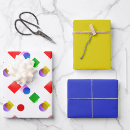 明るいカラフル黄色と青の誕生日ギフト ラッピングペーパーシート