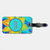 明るいカラフル黄色のオレンジと青の花 ラゲッジタグ (裏面横)