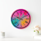 明るいカラフル(ばちゃばちゃ)跳ねる時計(ローマ数字) ラージ壁時計 (ホーム)