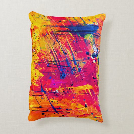 明るいカラフル(ばちゃばちゃ)跳ねる絵を描抽象芸術 アクセントクッション (裏面(縦))