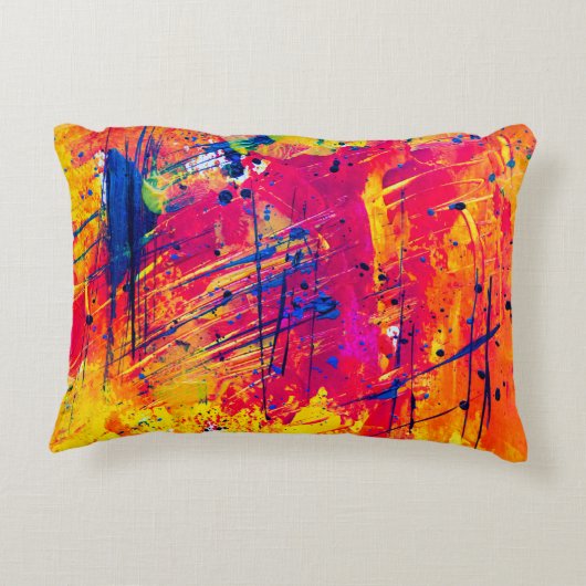明るいカラフル(ばちゃばちゃ)跳ねる絵を描抽象芸術 アクセントクッション (裏面)