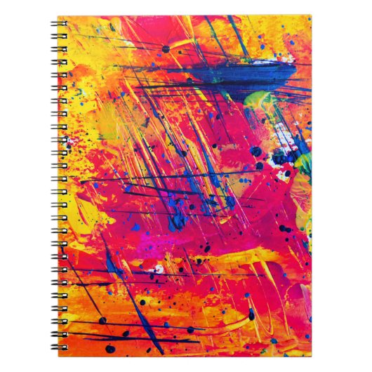 明るいカラフル（ばちゃばちゃ）跳ねる絵を描抽象芸術 ノートブック (正面)
