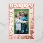 明るいカラフル モダン | christmas one photo pink 箔シーズンカード (正面)