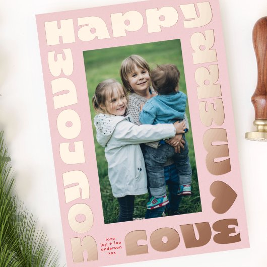 明るいカラフル モダン | christmas one photo pink 箔シーズンカード