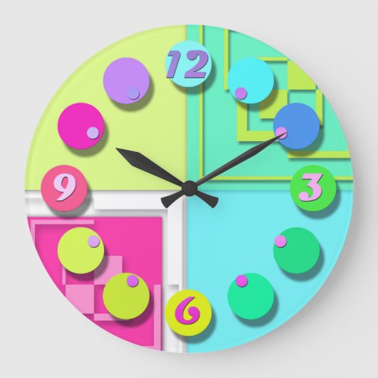 明るいカラフル ラージ壁時計 (正面)