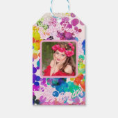 明るいカラフル《写真》ぼけ味グリーティングフォト誕生日 ギフトタグ (正面)