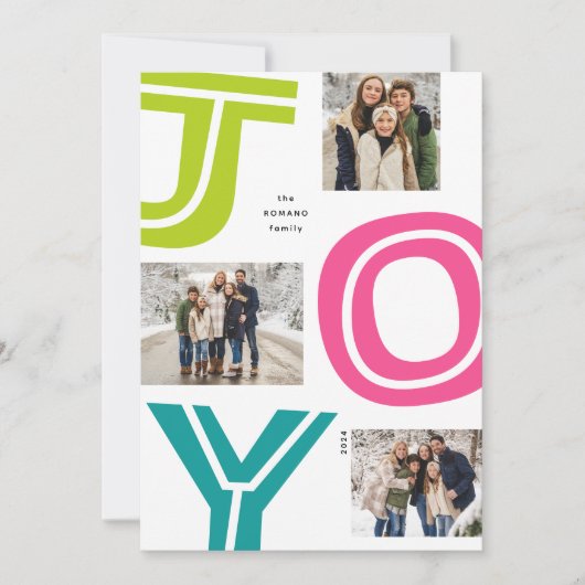 明るいカラフルJOYおもしろい3枚の写真クリスマス シーズンカード (正面)