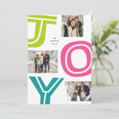 明るいカラフルJOYおもしろい3枚の写真クリスマス シーズンカード (スタンド正面)